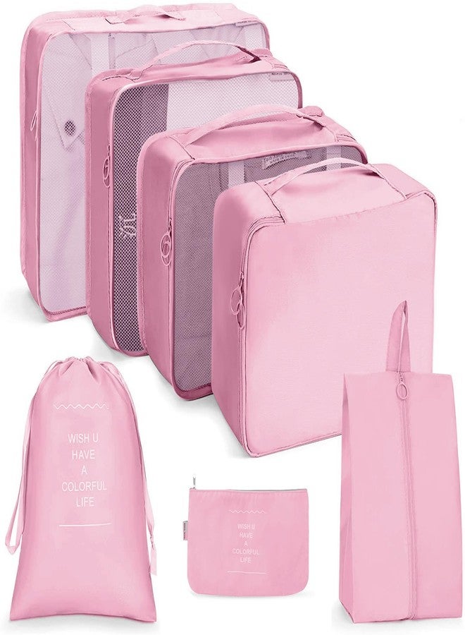 Bluwings 7 Pcs Foldable Luggage and Laundry Bag Pouch Waterproof Travel Toiletry Organizer Garment Storage Bag Portable Packing Cubes Storage Bag (1 Pc) (Pink) - Image 1
